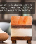 Dual Illumination Himalayan Salt Rock Lamp with Real Pink White and Grey Salt Block Dimmer Control Adjustable Glow Night Light displayed on a wooden stand indoors.