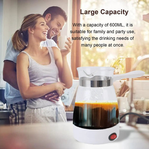 Couple with Electric Turkish Coffee Pot 600ML Quick Heat Coffee Maker With Glass Carafe 600W For Turkish Coffee And Tea, US Plug