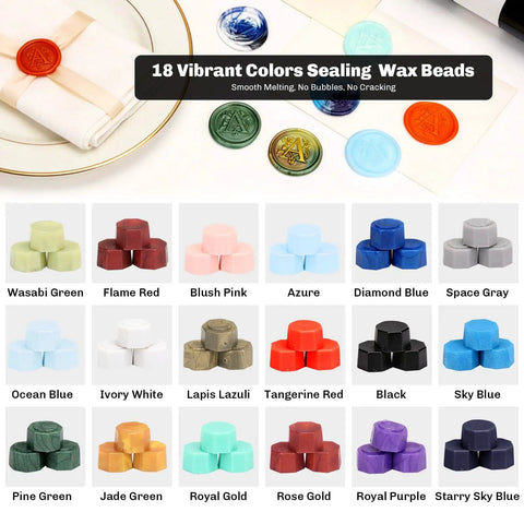 M Wax Seal Stamp Kit Beginner Friendly All In One Set With Copper M Stamp 360 Wax Beads In 18 Colors Solid Wood Handle