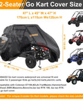 Heavy Duty Waterproof 420D Go Kart Cover For Two Seaters with air vent, reflective handles, and windproof buckles, shown covering a go kart
