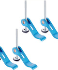 Four Pack Cam Lever Clamps With Three Inch T Track Bolts Dead Nuts Tight Fast Woodworking Jig And Router Table Gear With One Quarter Inch Twenty Thread Insert rugged blue aluminum clamps for CNC tools.