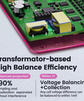 Close-up view of Smart BMS for 3S and 4S Li-Ion Battery Packs, 12V Class, 400A Peak, 1A Active Balancing, Bluetooth Monitoring on circuit board.