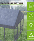Walk In Wooden Chicken Coop For 10 To 12 Chickens With Large Outdoor Run Predator Proof Galvanized Mesh Covered Poultry Cage includes feeder and easy access doors. Roof showing weather resistance.