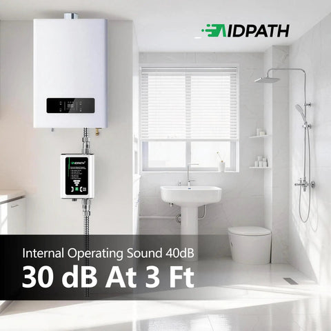 Water Pressure Booster Pump With 32 PSI 115V Automatic Variable Speed And CCS Low Flow Auto Start installed in bathroom