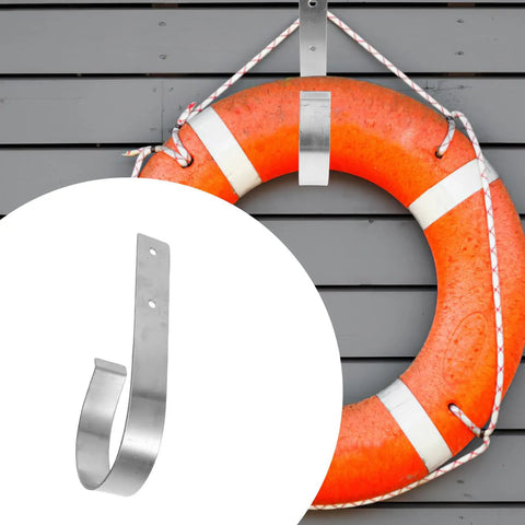 Sturdy Iron Sea Life Buoy Ring Hanger Rack With Hook For Pool Safety Gear Outdoor Use Heavy Duty Metal Bracket mounted on a wall.