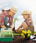 Woman and child gardening with Seed Starter Tray Kit With Grow Lights And Humidity Domes, 6 Packs Indoor Greenhouse Trays