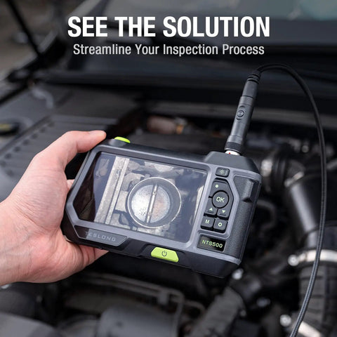 Handheld Dual Lens Endoscope With 5 Inch Monitor And Front And Side View Borescope Camera Waterproof 9.8 Ft Probe inspecting engine