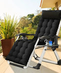 Cozy Folding Recliner Chair With Adjustable Back And Removable Cushion for patio lounging with 440 lb capacity, black