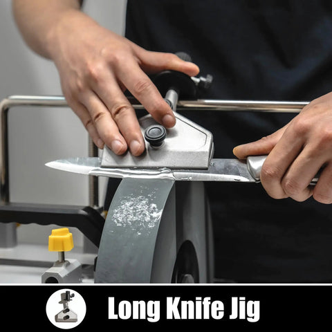 Pro Grade Sharpening Gear Kit For Wet Sharpening System With Long Knife Jig in use on sharpening machine