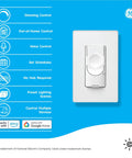 Cync WiFi 2 Amp Multi Location White Touchless Illuminated Smart Light Switch on blue background with control features