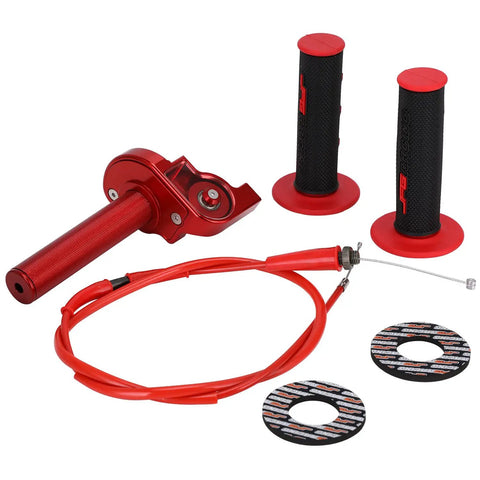 Universal Seven Eighths Inch 22mm Quick Twist Throttle Grips With Cable Aluminum Alloy For Dirt Bikes ATVs Mini Bikes Red