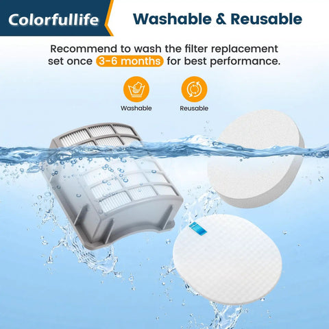 Replacement Six Filter Set With 4 Foam And 2 Post Motor Filters For Shark Navigator Pro submerged in water, showcasing washability.