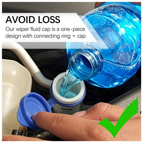 Pouring windshield washer fluid into an open reservoir with the Windshield Washer Fluid Cap Replacement For Ford Focus 2012-2018 visible.