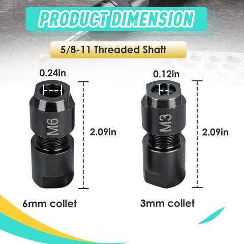 2 Pack Angle Grinder To Die Grinder Adapters With 5/8 Inch-11 Threads To 1/4 Inch And 1/8 Inch Collets, collets size details