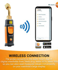 552i Wireless Digital Vacuum Probe For HVAC Systems With IP54 Protection And 45 Degree Service Port, Bluetooth Vacuum Gauge For Top Notch AC And Refrigeration Evacuation, App Enabled With Real Time Measurements, shown with smartphone app