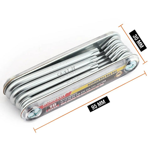Heavy Duty Folding Torx Star Key Set With Tamper Resistant Security Design crafted from chrome vanadium steel, compact and rugged 10-piece set.
