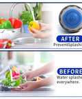 Durable Two Pack 116711 Faucet Aerator With 1.5 Gpm Flow Restrictor demonstrated on faucet preventing splashes during washing.