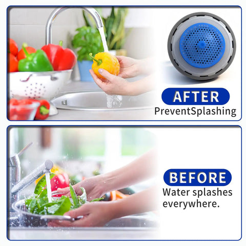 Durable Two Pack 116711 Faucet Aerator With 1.5 Gpm Flow Restrictor demonstrated on faucet preventing splashes during washing.