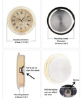 37mm Mini Clock Insert With Roman Dial, Quartz Movement, Fits 1 3/8 Inch Hole, Button Battery Powered in side and back view