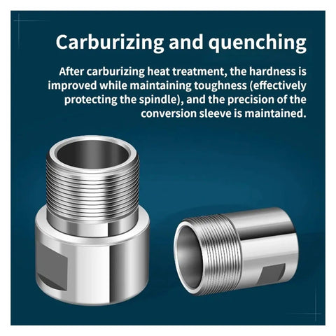 Precision CNC Thread Adapter Collet Chuck Built From Hardened Alloy Steel showing conversion sleeve and threaded body.