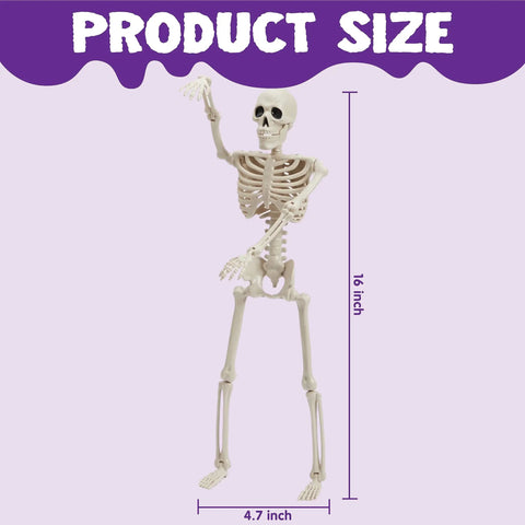 Two Pack 16 Inch Poseable Hanging Skeletons With Movable Joints For Halloween Decor, Bone-Chilling Yard Graveyard Haunt Props