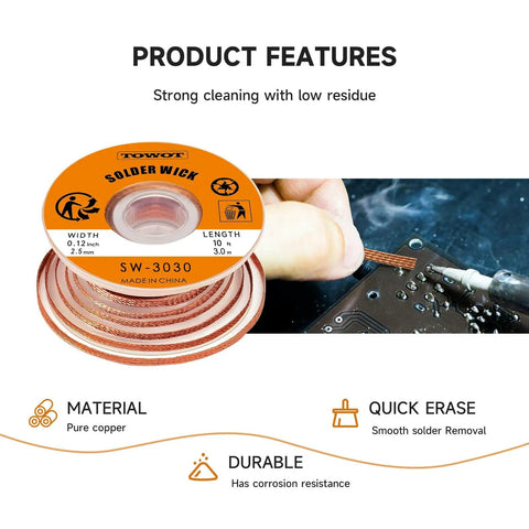Pro Grade Desoldering Wick Braided Copper Solder Wick 10 Ft With Flux No Clean Soldering Wick Desolder Tool Zero Point One Inch Width