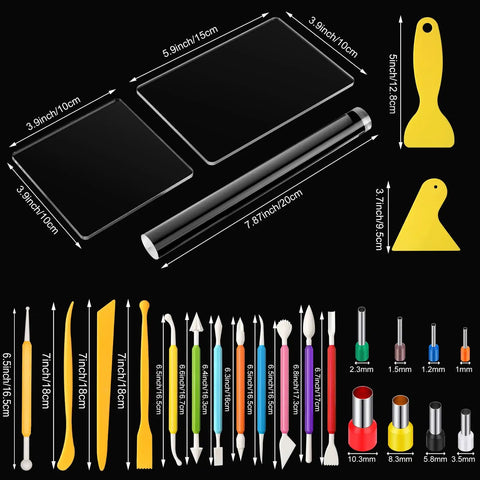 57 Piece Polymer Clay Tools Set With Acrylic Roller, Sheets, Scrapers, 12 Modeling Tools And 40 Stainless Steel Round Cutters
