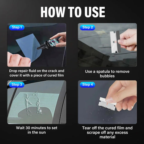 Steps to use the Two Piece Upgraded Windshield Crack Repair Kit for Cars and Daily Drivers, Quick Glass Fix in Minutes