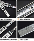 20 Inch Full Extension Drawer Slides With Side And Rear Mount Brackets Soft Close Ball Bearing Runners Heavy Duty Kitchen Dresser Hardware Zinc Plated 10 Pairs For Smooth Glide And Heavy Load Support, full extension and soft close