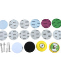 240 Piece Wet And Dry Sanding Discs Kit With Hook Fastener Pad For 1/4 Inch Drill Or 3 Inch Grinder Includes Foam Buffers, showing various grit discs.