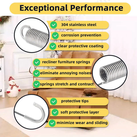Rock Solid 7 Inch Heavy Duty Recliner Springs Replacement Kit Stainless Steel Couch Mechanism Parts overview with features.