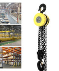 4400 Lb Capacity Chain Hoist With 2 Ton Manual Hand Chain Block, 10 Ft Lifting Height, shown in warehouse settings