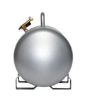 Front view of lightweight 10 gallon aluminum air tank with one quarter inch quick connector hose and tire chuck, rust free portable air tank.