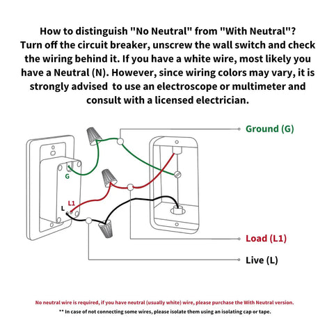 Must Have Smart Light Switch No Neutral Single Rocker For Your Smart Home Setup Hub Required Sold Separately 2.4 GHz Wi Fi Compatible Easy Install With Voice Control Ready In Wall Lighting Upgrade wiring diagram for no-neutral, live, load, and ground connections