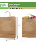Large Brown Paper Bags With Handles 14x8x16 Inches Bulk Takeout Grocery Gift Bags For Food Service Retail Catering Office Travel Party Events 400 Count