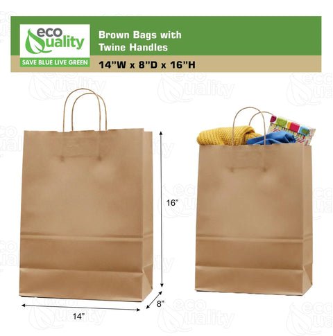 Large Brown Paper Bags With Handles 14x8x16 Inches Bulk Takeout Grocery Gift Bags For Food Service Retail Catering Office Travel Party Events 400 Count