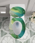 Elongated Toilet Seat Resin Bathroom featuring a green and blue marbled design, fits standard toilets, top view.