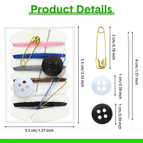 On The Go Travel Sewing Kit With Needles, Threads, Buttons And Pins, Six Color Thread Sets, 100 Sets, Ultra Compact And Lightweight