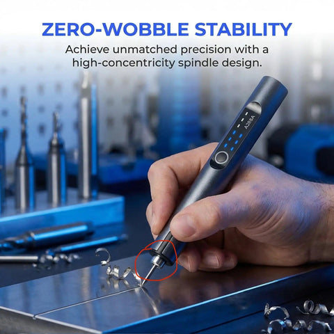 Hand using Cordless Rechargeable Engraving Pen With LED Light 18000 RPM High Precision Electric Engraver for metal work