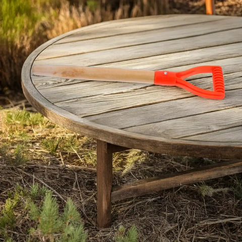 D Shaped Garden Fork Replacement Handle For Spading Shovel Ergonomic Non Slip Grip on wooden table outdoors