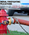 Brass Fire Hose Adapter One And A Half Inch NST NH Female To One And A Half Inch NPT Male Hex Nipple Connector on red hydrant