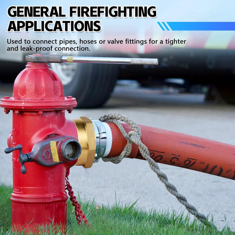 Brass Fire Hose Adapter One And A Half Inch NST NH Female To One And A Half Inch NPT Male Hex Nipple Connector on red hydrant