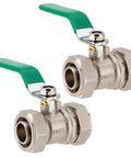 Three Quarter Inch Inline Ball Valve Shut Off Fittings Nickel Plated Brass Built Tough Heavy Duty 175 PSI Two Pack For Compressed Air Piping System With Double O Ring Seals Emergency Shut Off Ready For Industrial Use