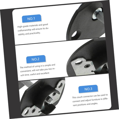 Dead Simple Sectional Sofa Connectors Pin Style Furniture Buckles showing durable metal connector with labeled benefits.