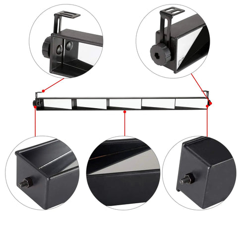 Universal 5 Panel Golf Cart Rear View Mirror With Wide Angle Viewing And Blind Spot Wink Mirror, detail close-ups of mounting brackets