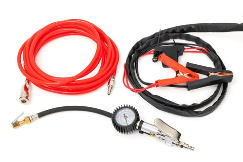 Tough As Nails Portable 12V Dual Cylinder Air Compressor Pump 150 Psi And 6 16 Cfm Fast Tire Inflator hoses and pressure gauge setup.