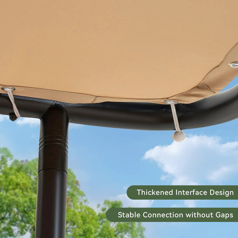 Close-up of 10x6 Lean To Gazebo With Water Resistant And UV Resistant Canopy Wall Mounted Sloped Roof Awning connection detail.