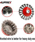 Front view of AUPREX 4-pack wire wheel and cup brush set for 4-1/2 in grinders with 5/8-11 arbor.