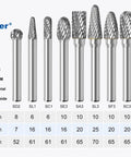 10 Pcs Carbide Burr Set With 1/4 Inch Shank In Red Box Beefy Pro Grade Die Grinder Bits Kit For Metal Wood Stone Steel