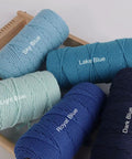 Variety of sky, lake, light, royal, and dark blue Natural Macrame Cord 2mm Thick 220 Yards Colorful 3 Strand Twisted Cotton Rope